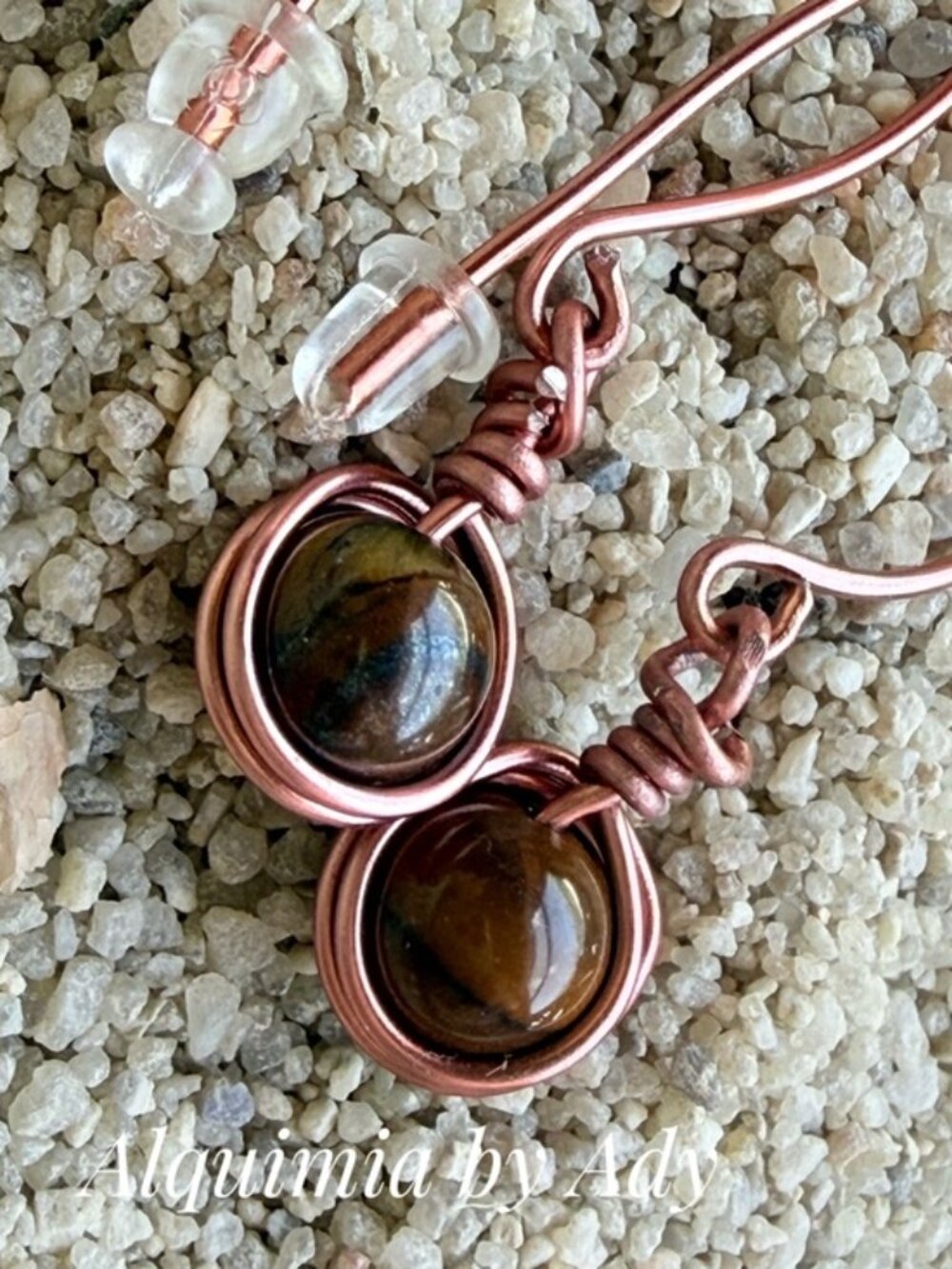 Alquimia Copper Earrings with Brown and Olive Beads